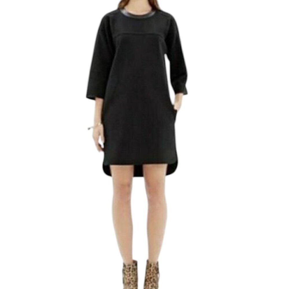 Madewell Women's Leather Trim Pique Ponte Pocket 3/4 Sleeve Zip Dress I Size: S
